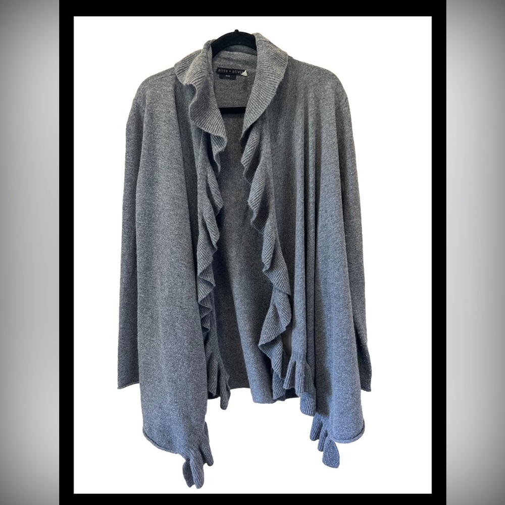 Alice + Olivia Base Cashmere Wool Ruffled Open-front Cascade Cardigan
Women's L